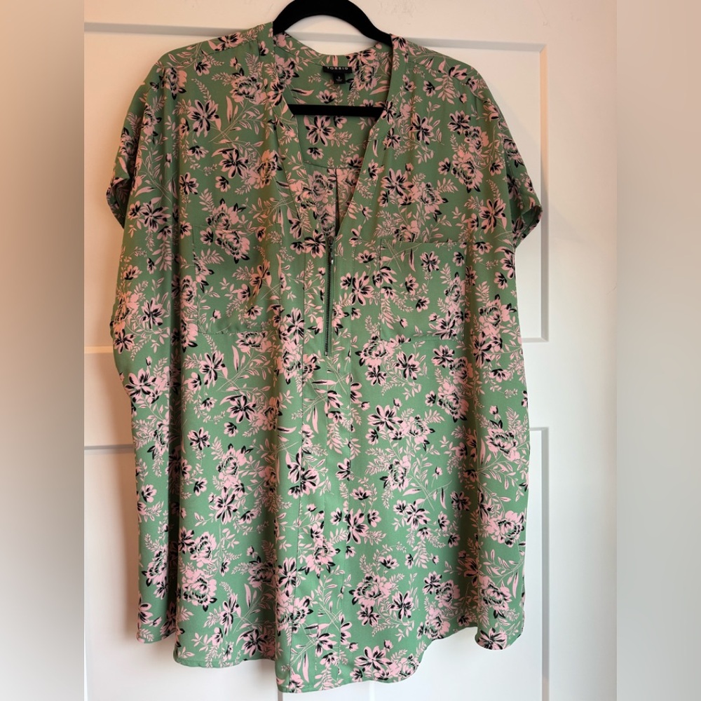 Torrid Green and Pink Floral Blouse